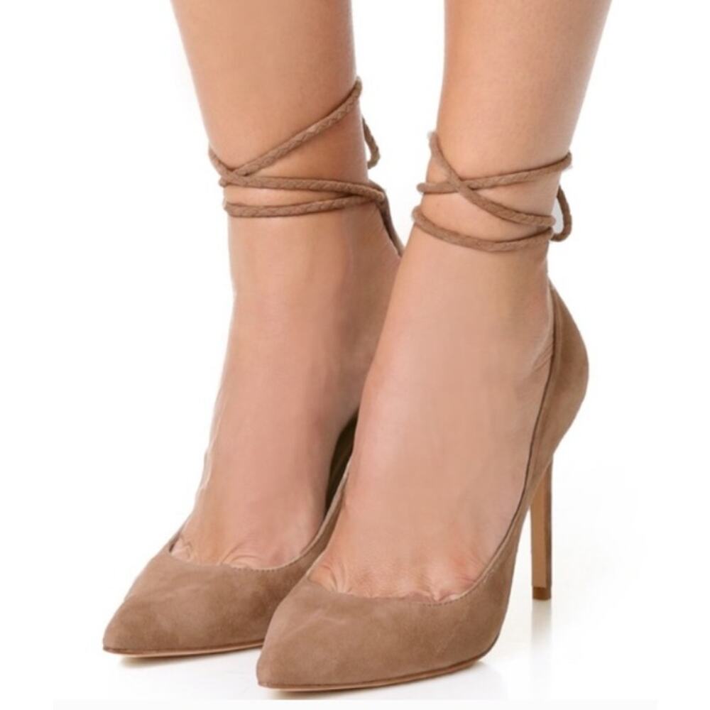 Joie Heels Womens Size 36.5 US 6.5 Angelynn Pump Braided Ankle Tie Tassle Suede